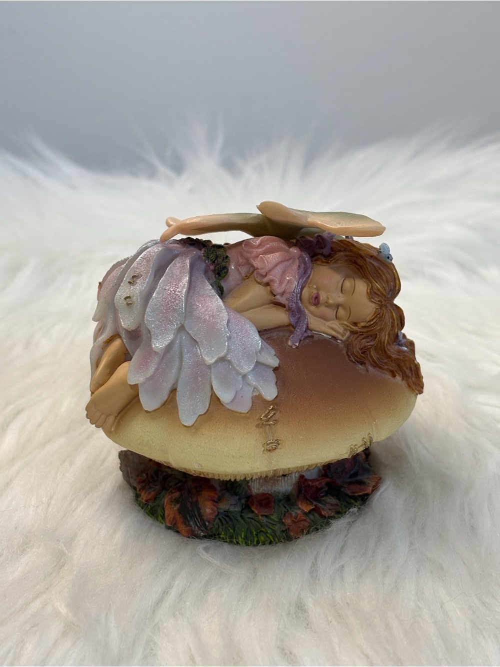 Hand-Painted Pink Fairy on Tan Mushroom Sculpture